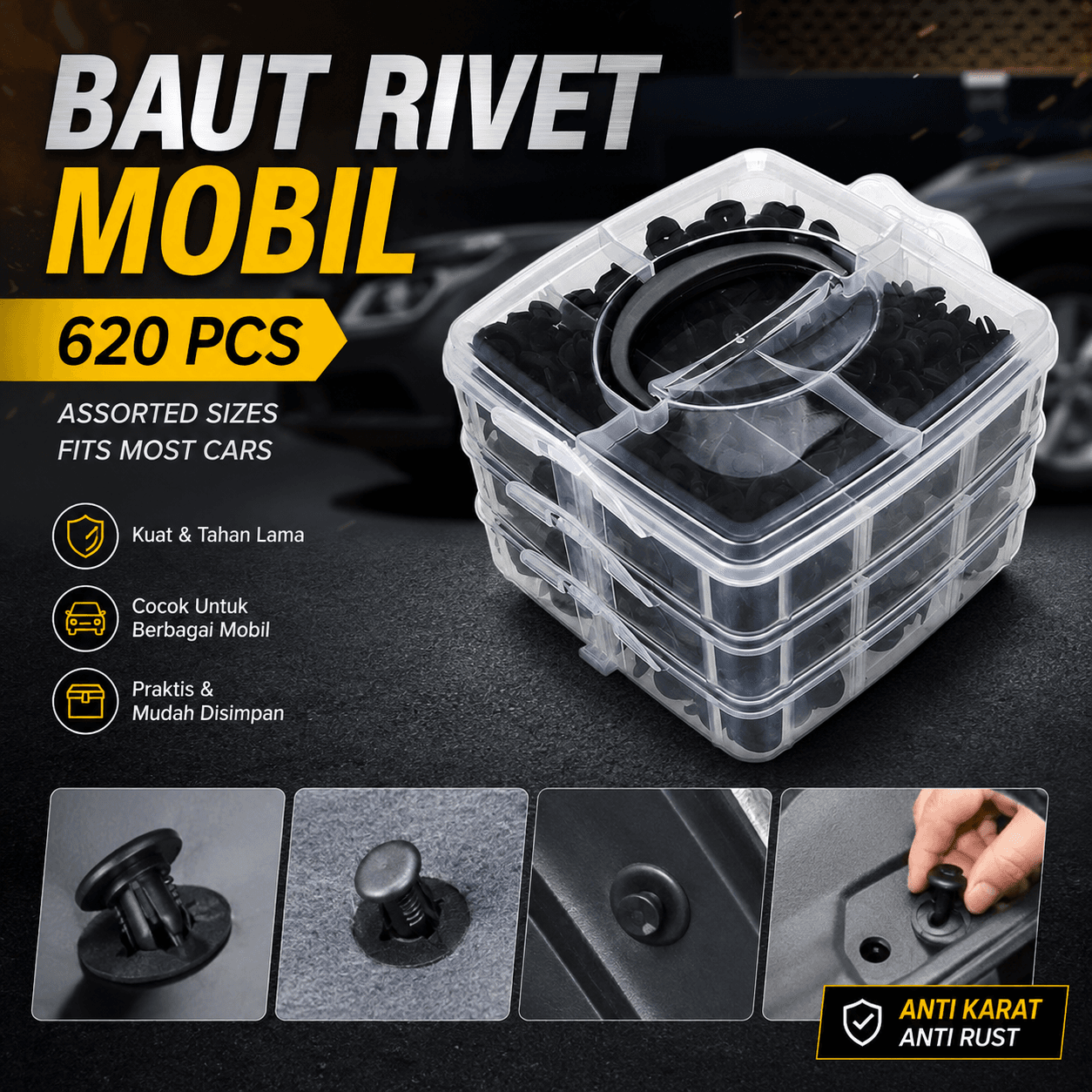 Baut Rivet Mobil Universal Push Pin Fasteners Clip 620 PCS