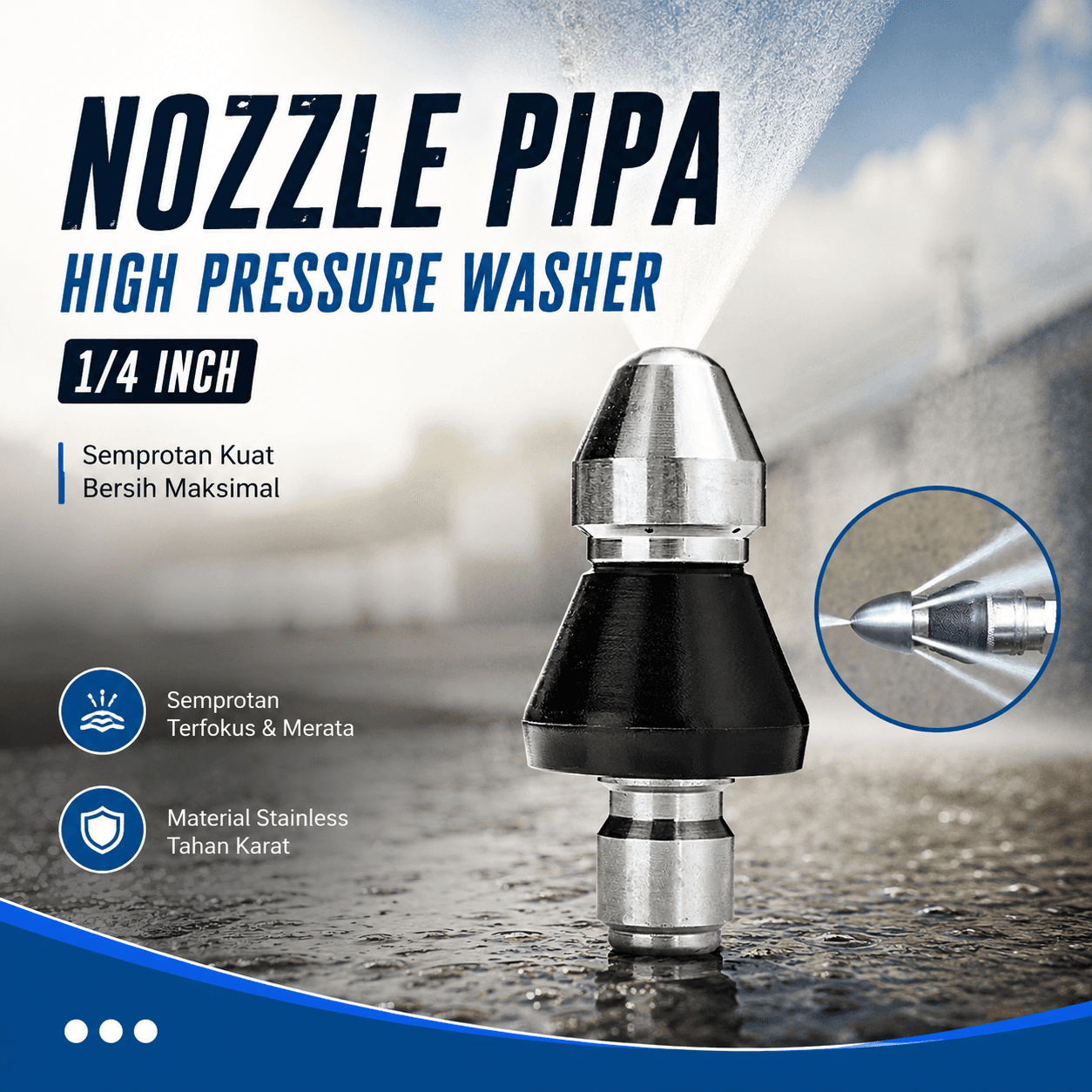 Nozzle Pembersih Pipa High Pressure Washer 1/4 Inch