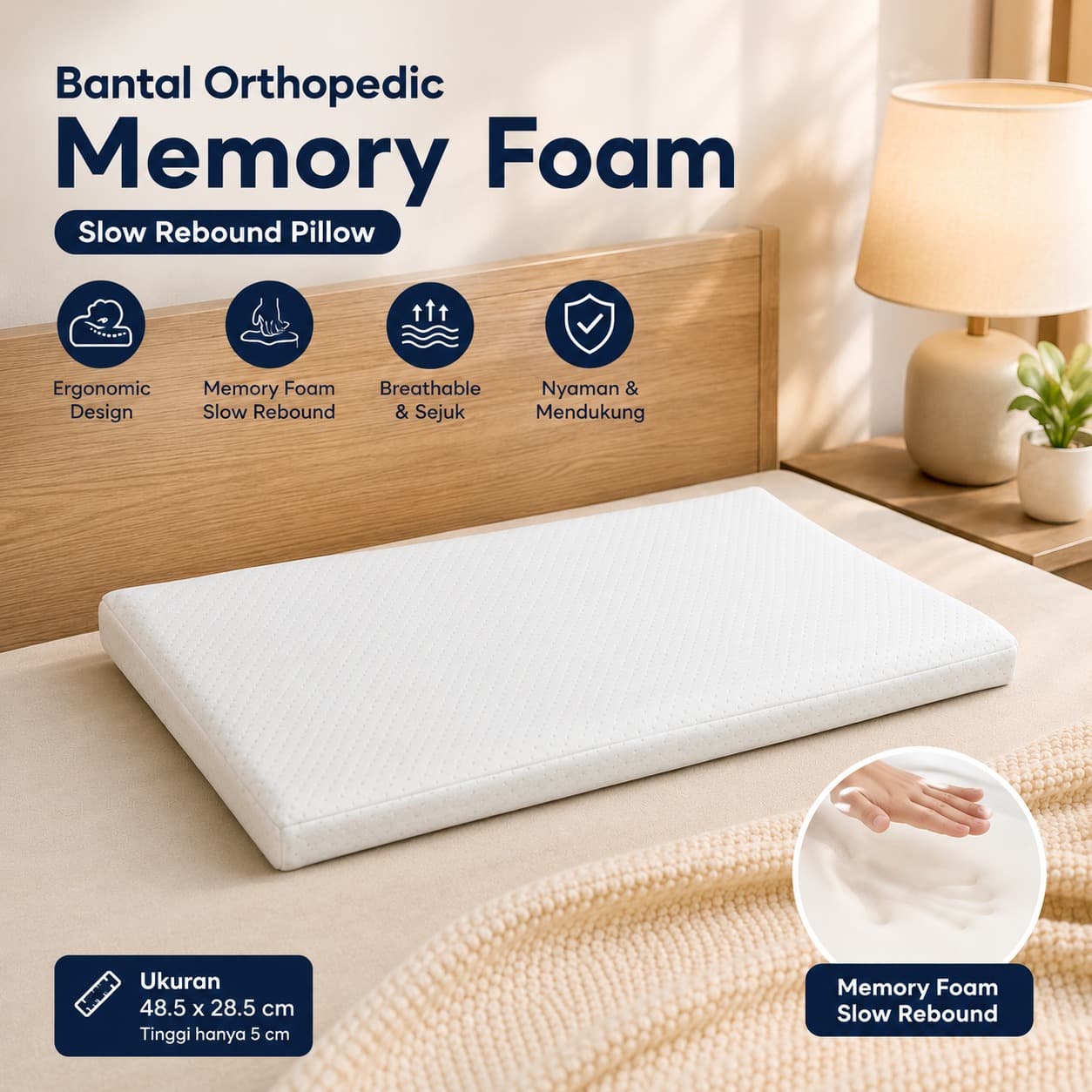 Bantal Orthopedic Memory Foam Slow Rebound Pillow 48.5x28.5cm - TOPX Bantal Orthopedic Memory Foam Slow Rebound Pillow 48.5x28.5cm - TC100 HZA9WH_PUTIH Bantal Orthopedic Memory Foam Slow Rebound Pillow 48.5x28.5cm - TOPX Bantal Orthopedic Memory Foam Slow Rebound Pillow 48.5x28.5cm - TC100 HZA9WH_PUTIH
