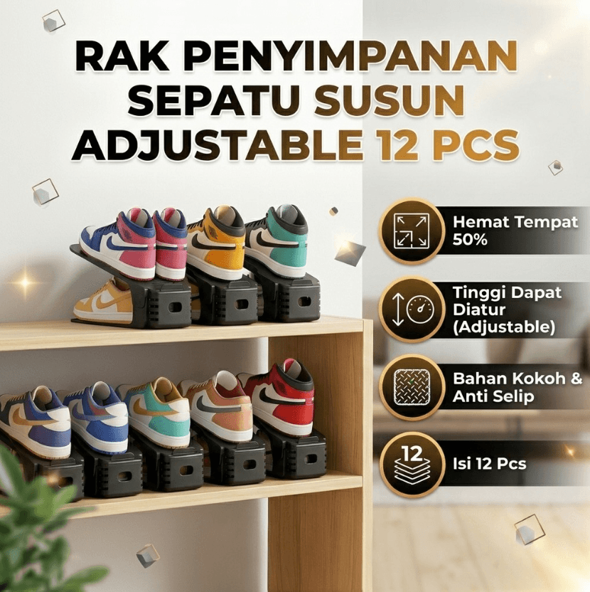 Rak Penyimpanan Sepatu Susun Adjustable Shoes Organizer 12 PCS