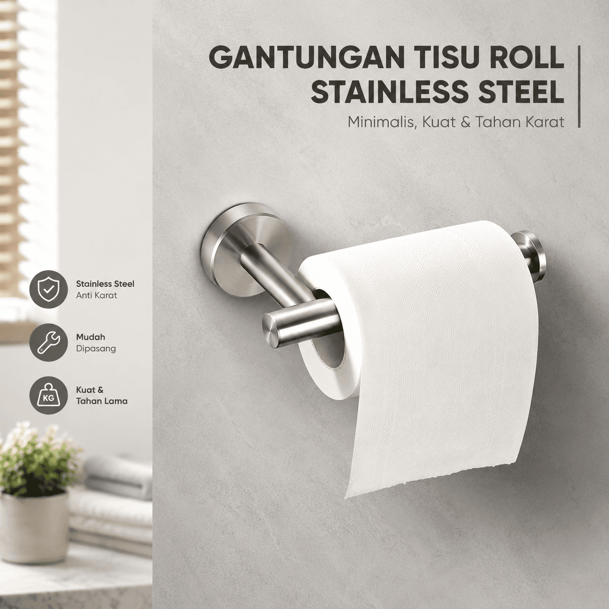 Gantungan Tempat Tisu Towel Rack Stainless Steel - JosheLive Gantungan Tempat Tisu Roll Towel Rack Tissue Stainless Steel - HJ12 HT23SV_SILVER Gantungan Tempat Tisu Towel Rack Stainless Steel - JosheLive Gantungan Tempat Tisu Roll Towel Rack Tissue Stainless Steel - HJ12 HT23SV_SILVER