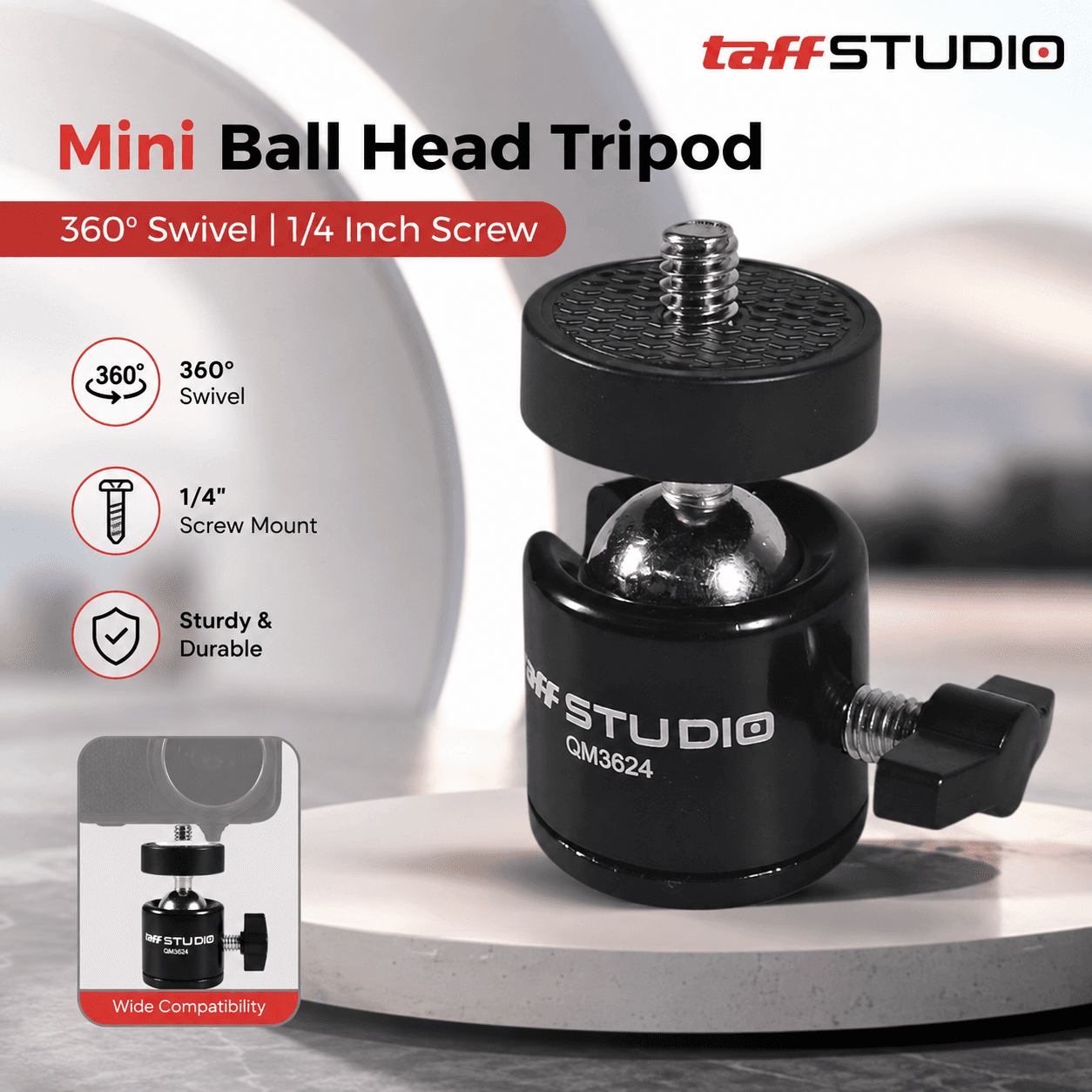 Mini Ball Head Tripod Kamera DSLR 360 Swivel 1/4 Inch