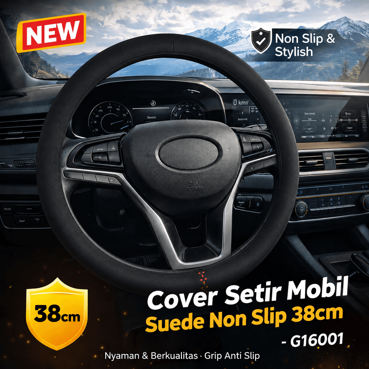 Cover Setir Mobil Suede Non Slip Ultra Thin Steering Wheel 38cm
