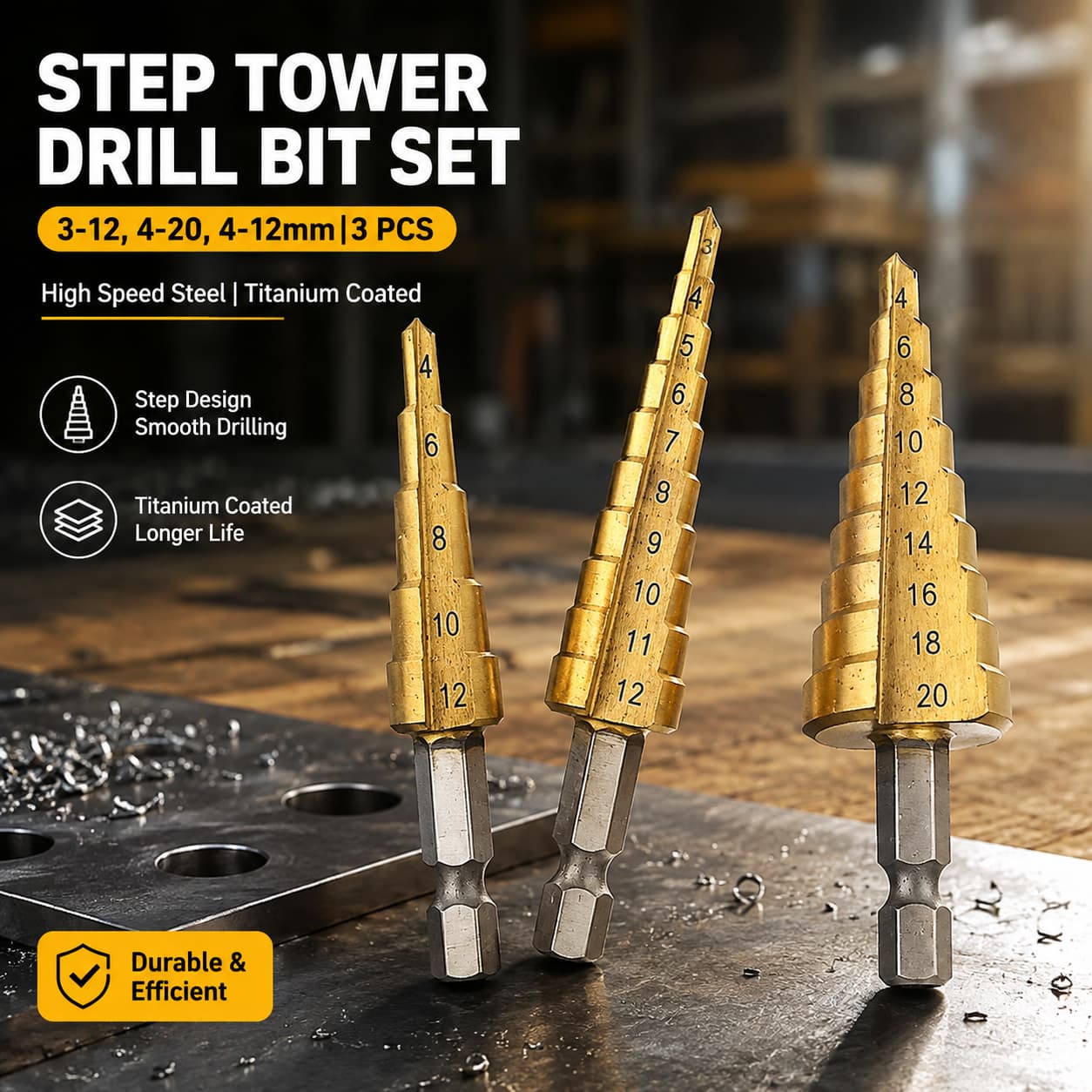Mata Bor Step Tower Cone Drill Bit HSS 3-12 4-20 4-12 3 PCS