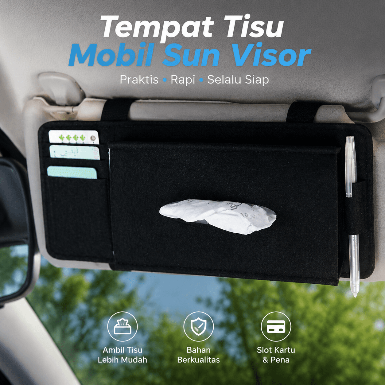 Tempat Tisu Mobil Gantung Sun Visor Tissue Box with Card Holder