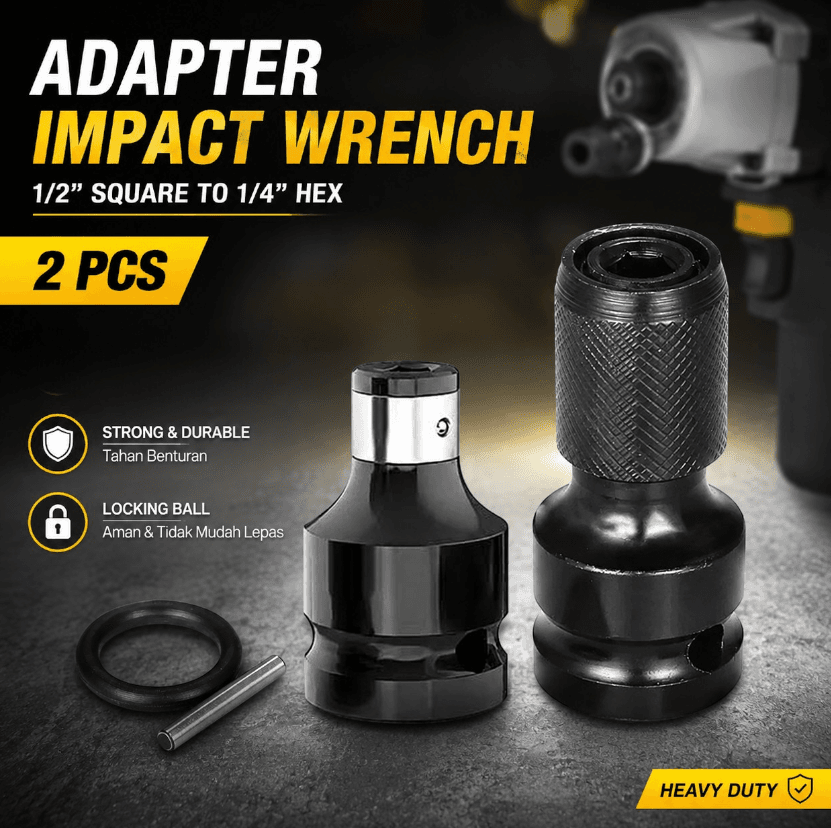Adapter Impact Wrench Mix 1/2 Inch Square to 1/4 Inch Hex 2 PCS