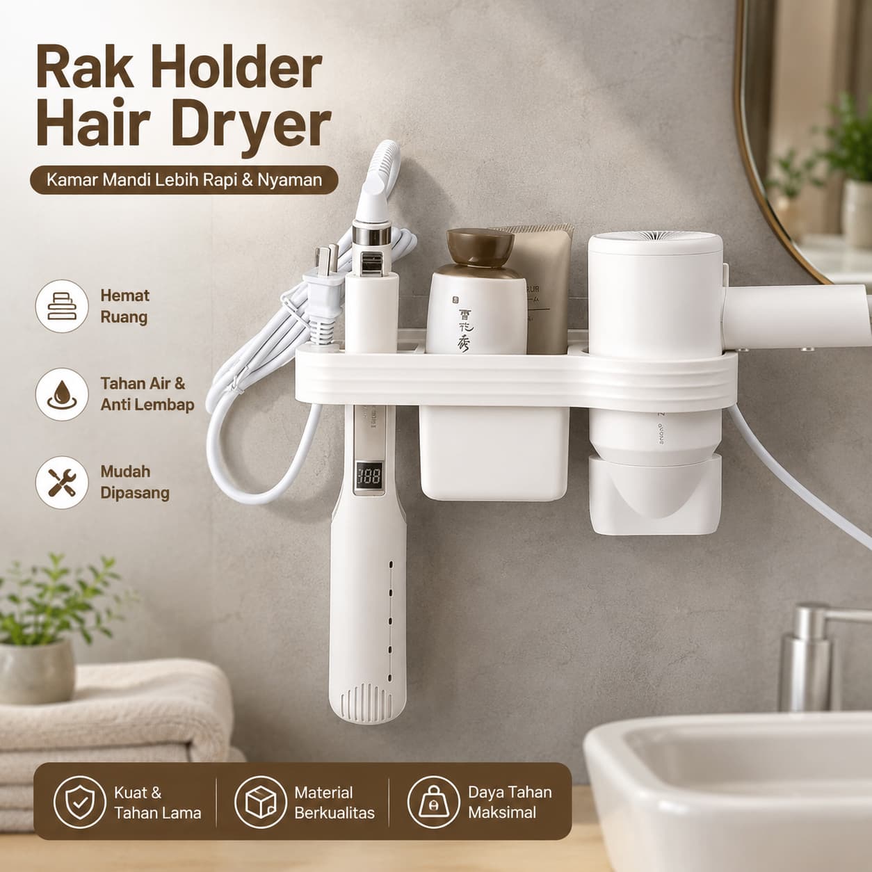 Rak Holder Hair Dryer Kamar Mandi Bathroom Organizer Plastik