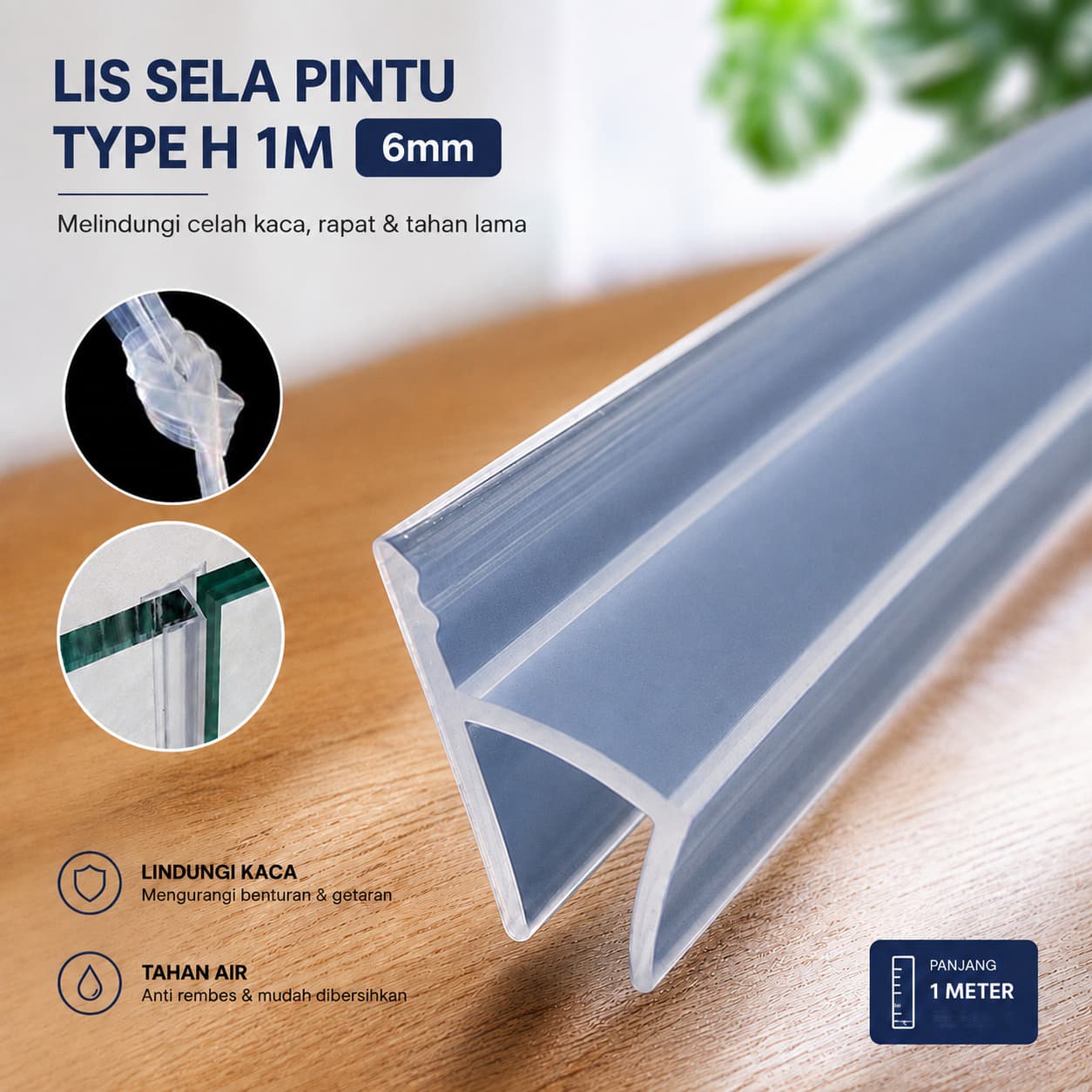 Lis Sela Pintu Silicone Rubber Door Sealing Strip Type H 1M