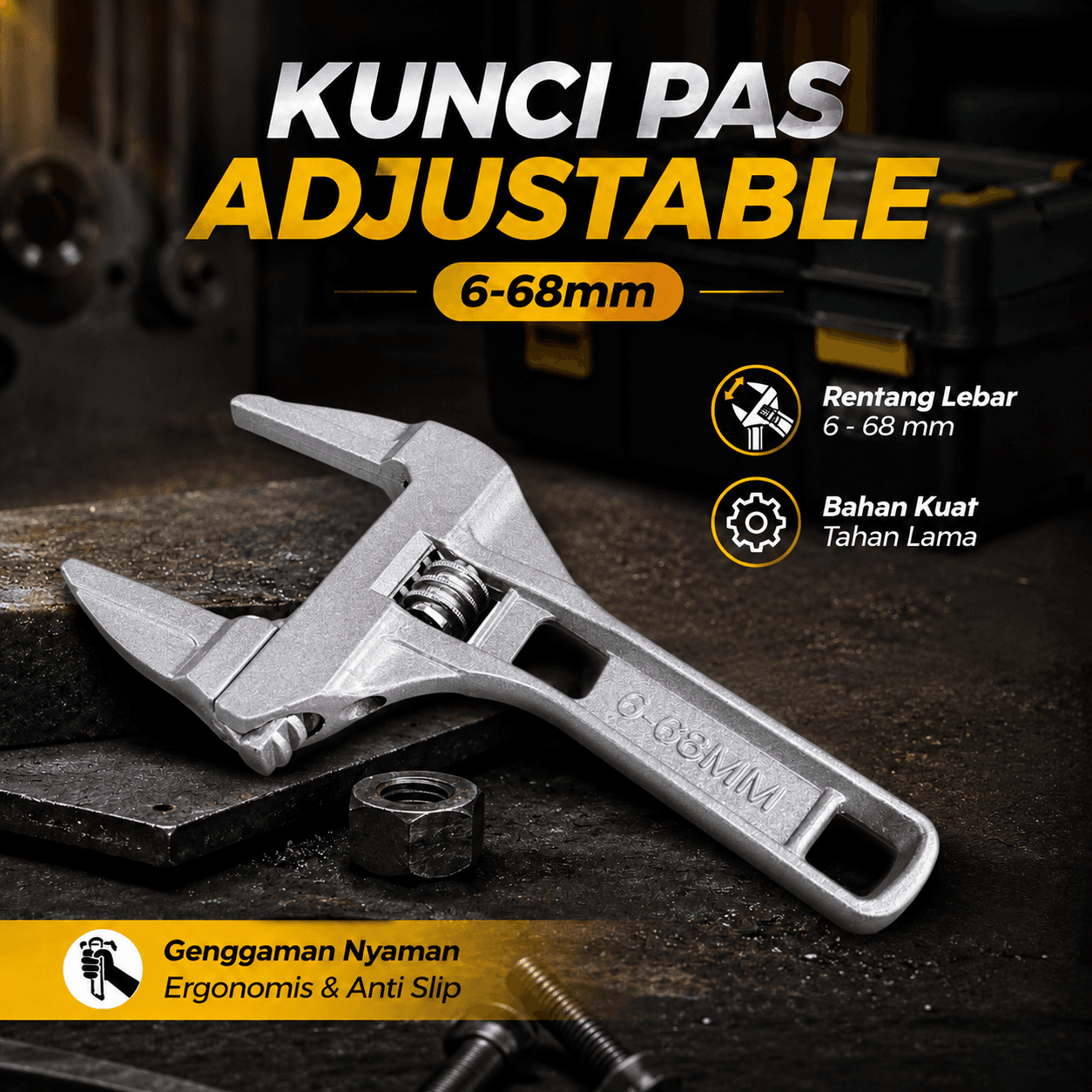 Kunci Pas Universal Adjustable Wrench Spanner 6-68mm