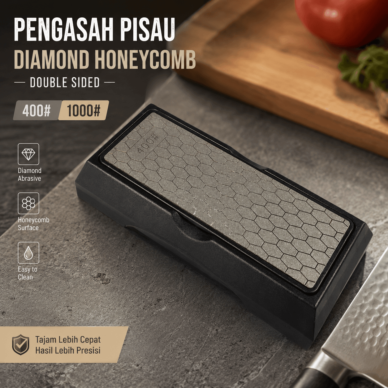 Pengasah Pisau Diamond Honeycomb Double Sided 400# and 1000#