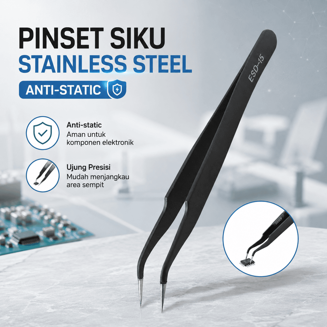 Pinset Siku Stainless Laboratorium Tweezers Anti-static