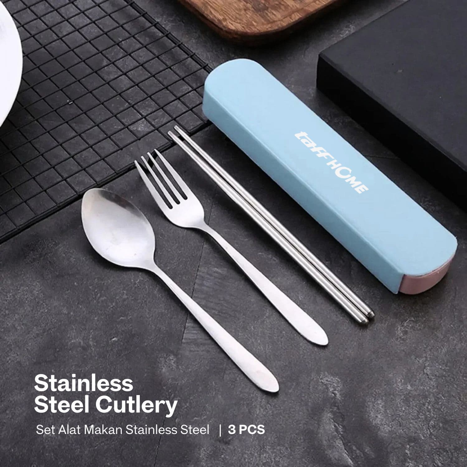 Set Alat Makan Sendok Garpu Sumpit Stainless Steel Cutlery