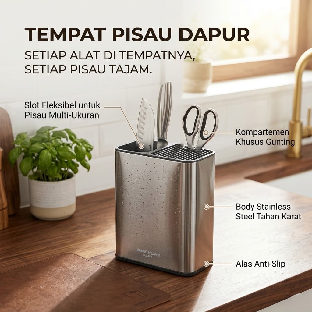 Tempat Pisau Dapur Spatula Stand Holder Stainless Steel - TaffHOME Tempat Pisau Dapur Spatula Stand Holder Stainless Steel - SUS430 HZQNSV_SILVER Tempat Pisau Dapur Spatula Stand Holder Stainless Steel - TaffHOME Tempat Pisau Dapur Spatula Stand Holder Stainless Steel - SUS430 HZQNSV_SILVER