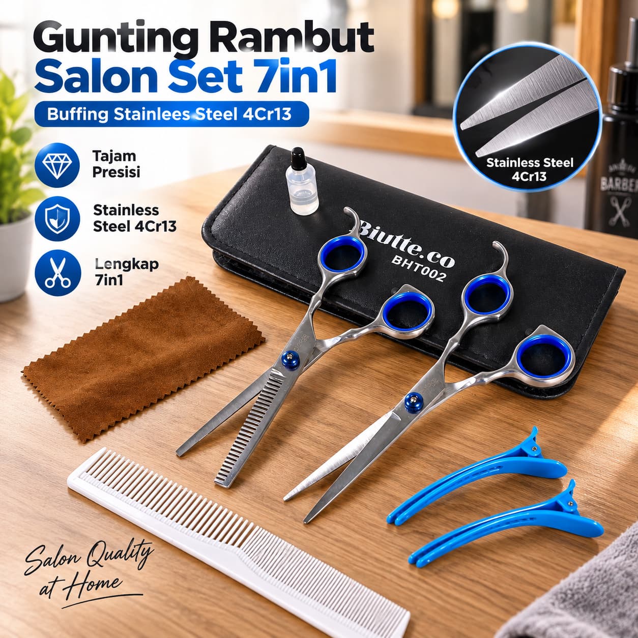 Gunting Rambut Salon Set 7in1 Buffing Stainlees Steel 4Cr13