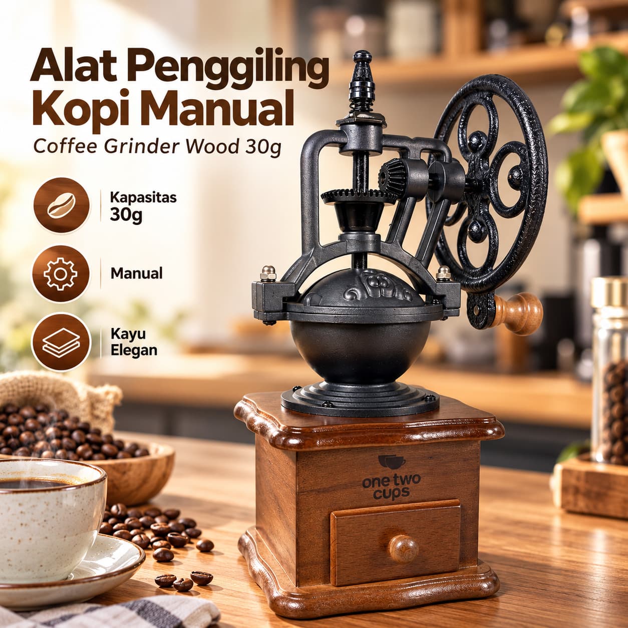 Alat Penggiling Kopi Manual Coffee Grinder Wood 30g