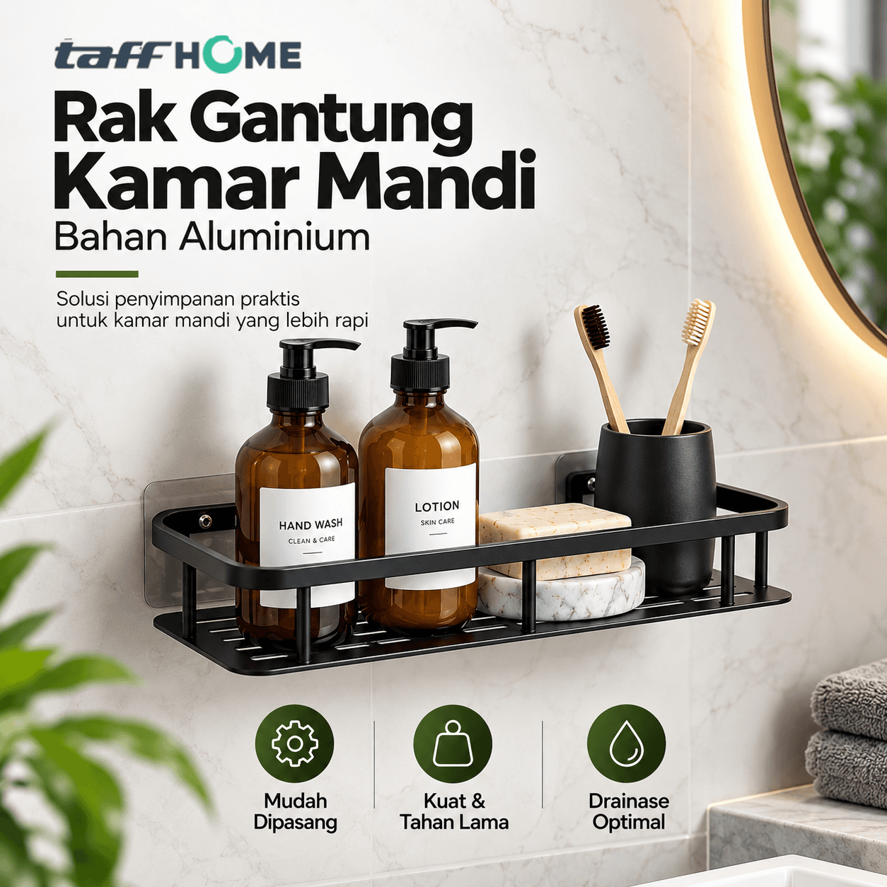 Rak Gantung Kamar Mandi Bathroom Organizer Rack Aluminium