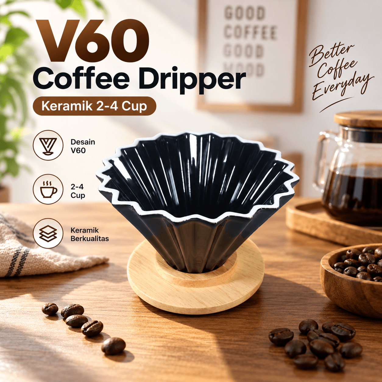 V60 Coffee Dripper Alat Seduh Kopi Manual Keramik 2-4 Cup