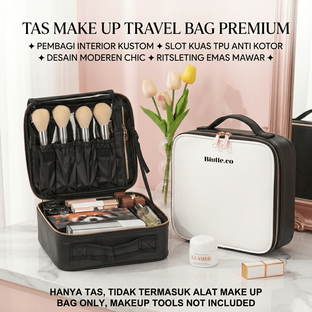 Tas Make Up Kosmetik PU Leather Portable with Brush Slot