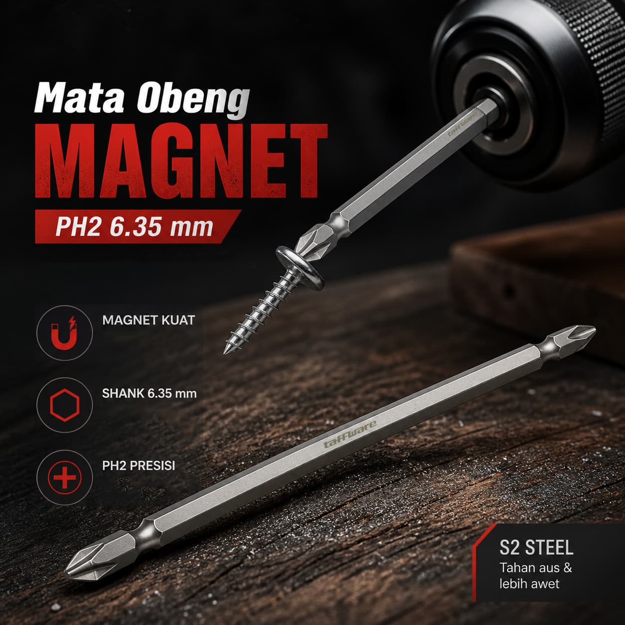 Mata Obeng Magnet Obeng Plus Screwdriver Bits PH2 6.35 mm